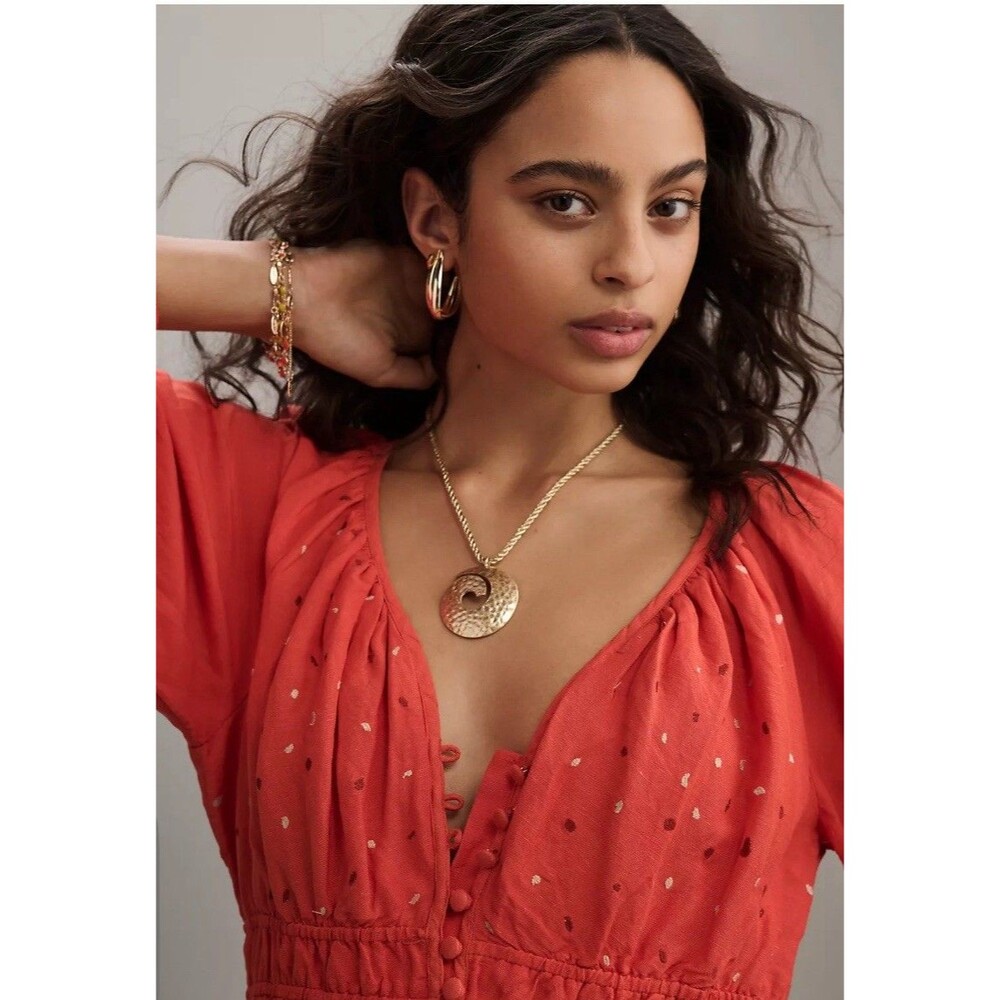 Anthropologie Coral Red Embroidered Maxi Dress - Picture 3 of 14